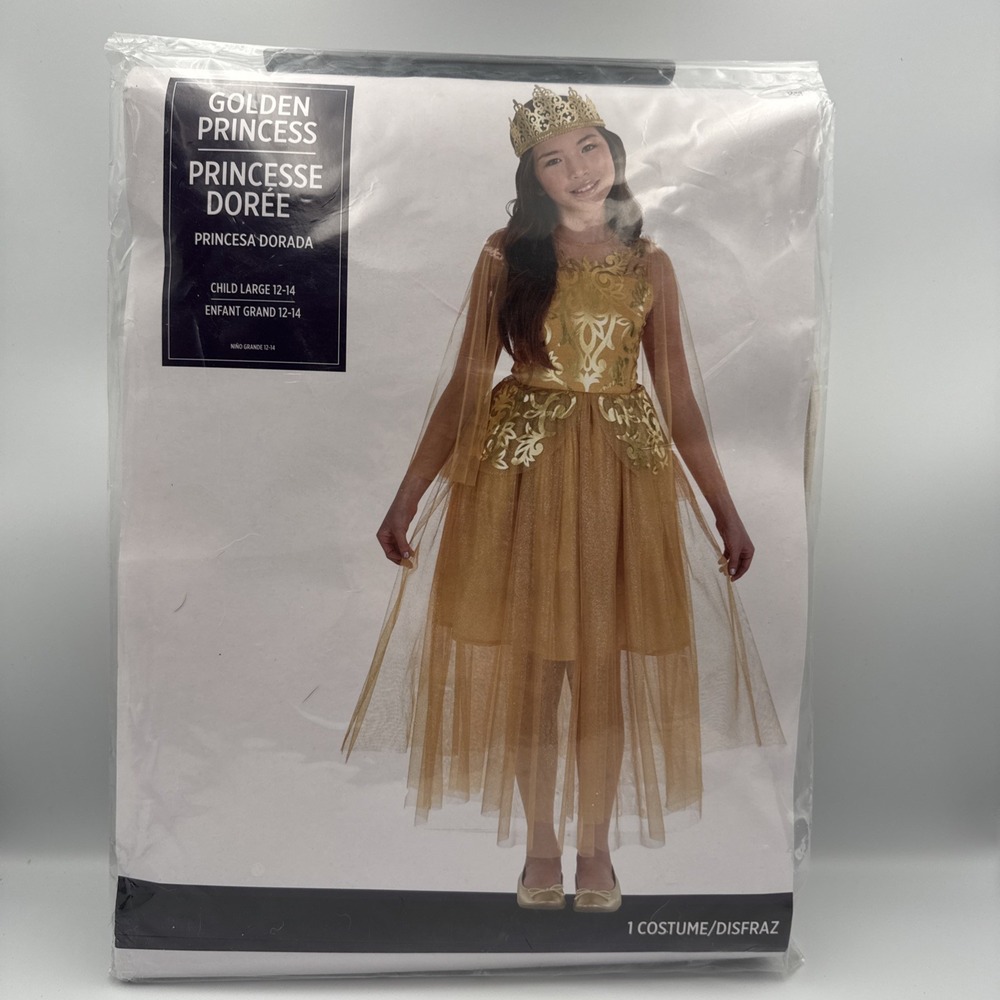 Amscan Golden Princess Gold Queen Suit Halloween Costume Girls Size L 12-14